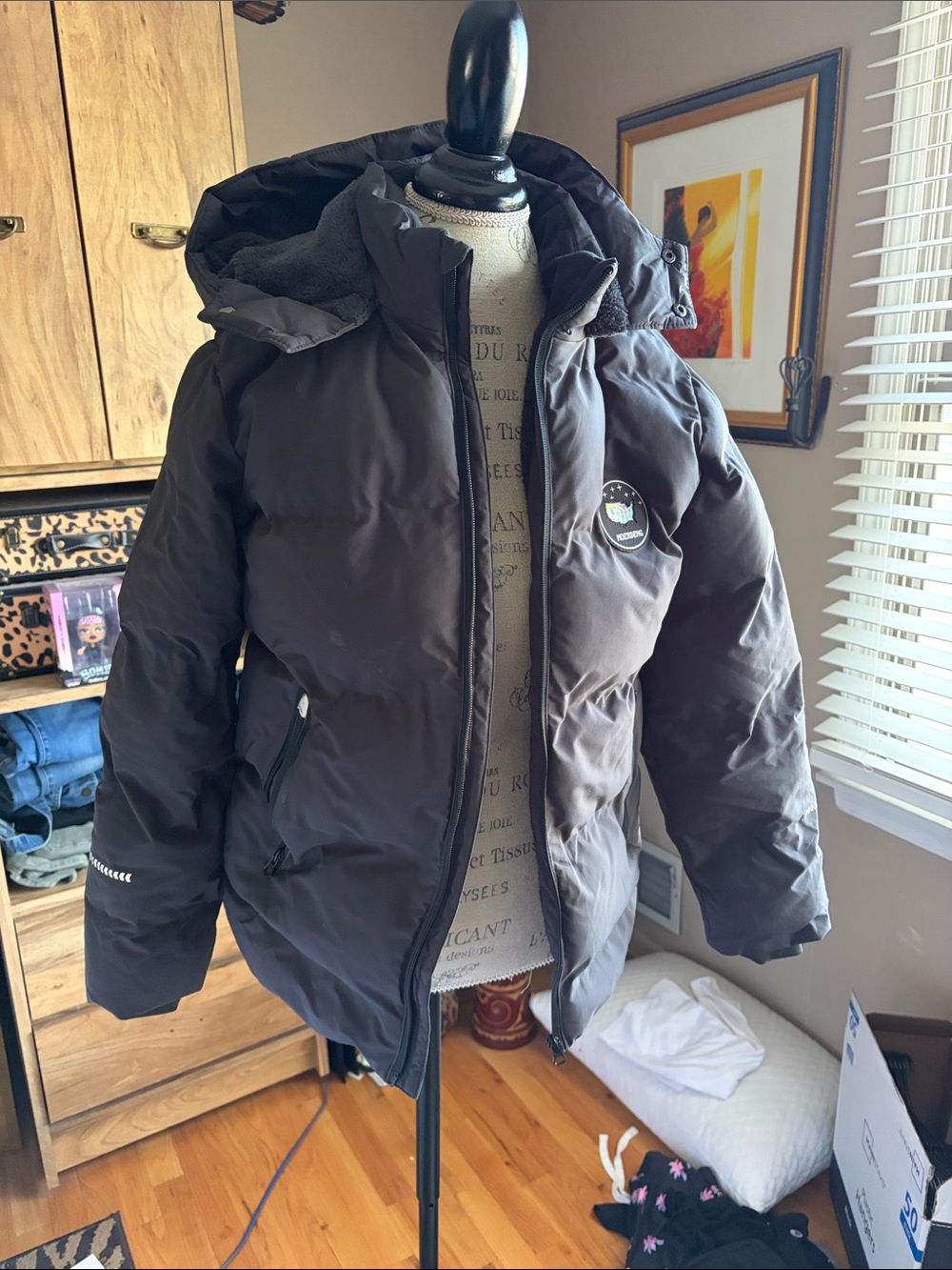 Kids Black Puffer Jacket with Hood - 13/14